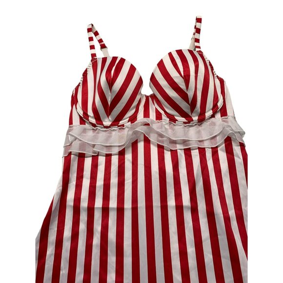Vtg Victorias Secret Red White Striped Xmas Candy Cane 36C Lingerie Coquette - Picture 2 of 5